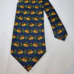 VTG Men's Christmas Necktie Gift & Bell Festive Holiday Patterned Tie Polyester